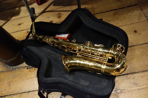 Saxophone in case