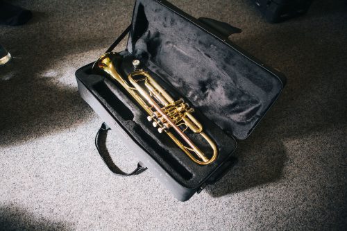 A trumpet in a case black trumpet case